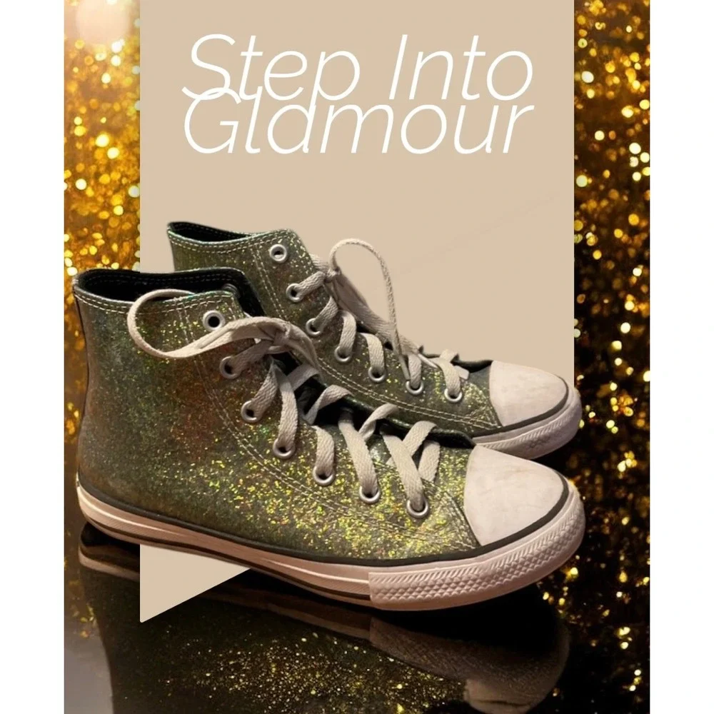 Converse All Star High Top Glitter Sneakers‎ Sparkle Shoes, Size 3